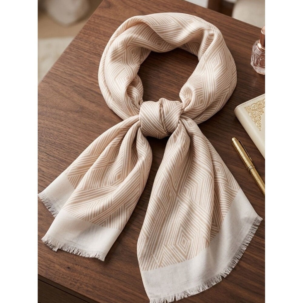 Elegant Geometric Neutral Lightweight Scarf Boho Office Neutral Bag accessory